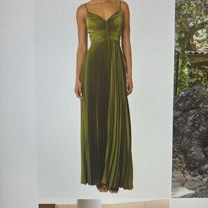 Petal & Pup Naira Pleaded Olive Maxi Dress